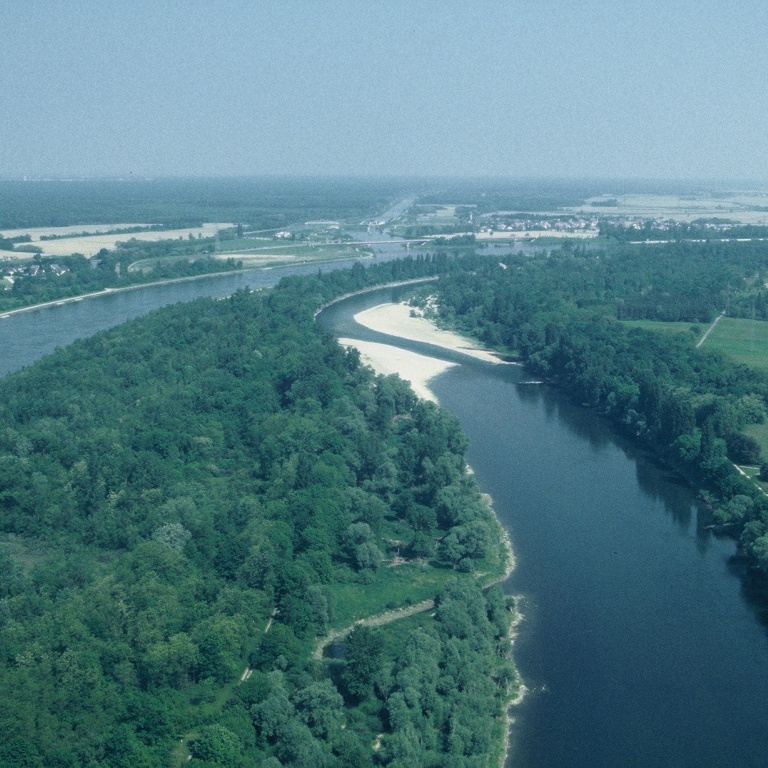 Tournée en hélicoptère sur le Rhin. Vue aérienne du Vieux Rhin entre les PK 182 et 185 - RUSSO Philippe - 2001